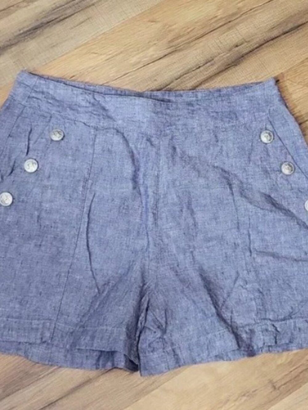 JNY Blue Linen Chambray Sailor Nautical Button Detail Shorts